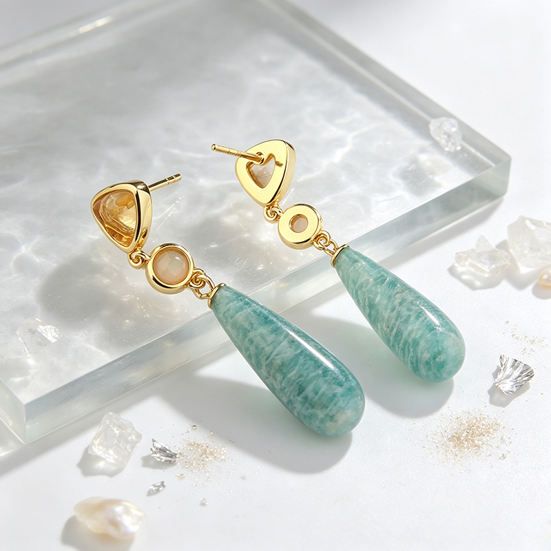Gold Plated 925 Sterling Silver Drop Earrings Citrine Opal Amazonite