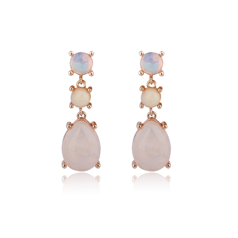 Rose Gold Plated 925 Sterling Silver Drop Earrings Opal & Rose Quartz