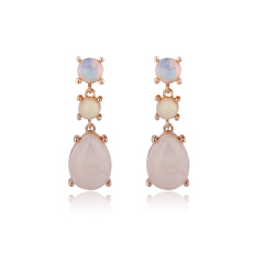 Rose Gold Plated 925 Sterling Silver Drop Earrings Opal & Rose Quartz