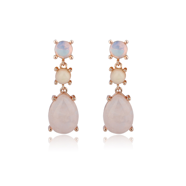 Rose Gold Plated 925 Sterling Silver Drop Earrings Opal & Rose Quartz