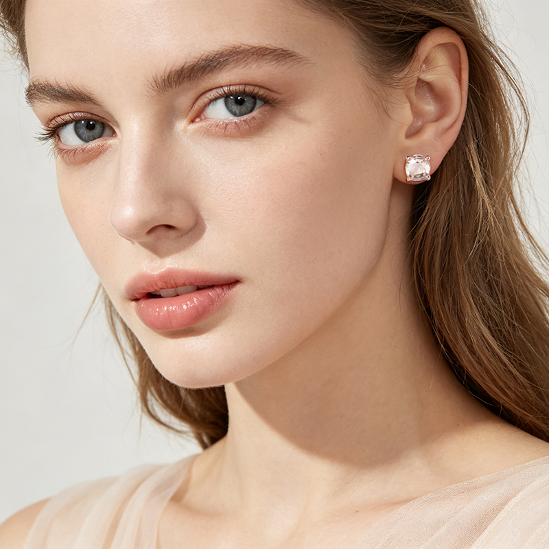 Rose Gold Plated 925 Sterling Silver Stud Earrings Pink Amethyst