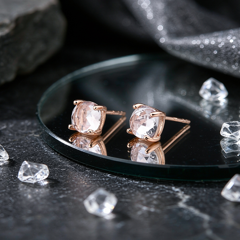 Rose Gold Plated 925 Sterling Silver Stud Earrings Pink Amethyst