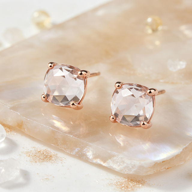 Rose Gold Plated 925 Sterling Silver Stud Earrings Pink Amethyst
