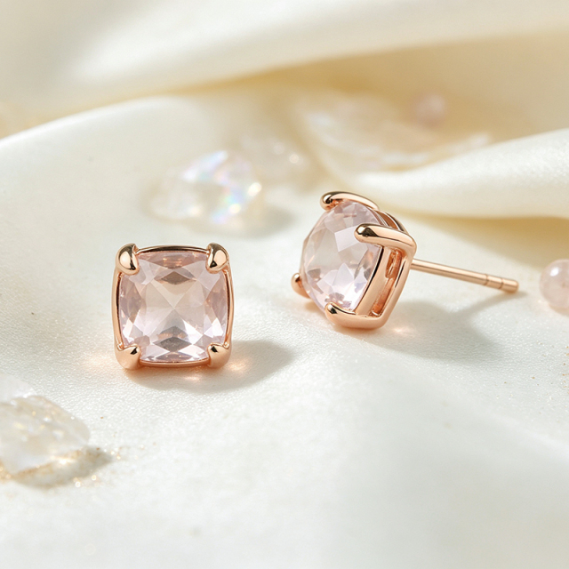 Rose Gold Plated 925 Sterling Silver Stud Earrings Pink Amethyst