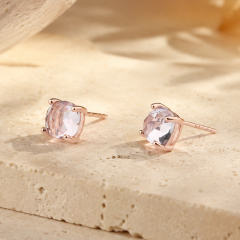Rose Gold Plated 925 Sterling Silver Stud Earrings Pink Amethyst