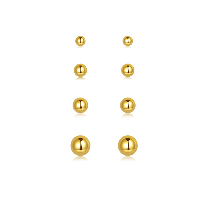 925 Sterling Silver Multi‑Size Smooth Ball Stack Earrings, 4‑pair