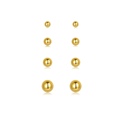 925 Sterling Silver Multi‑Size Smooth Ball Stack Earrings, 4‑pair
