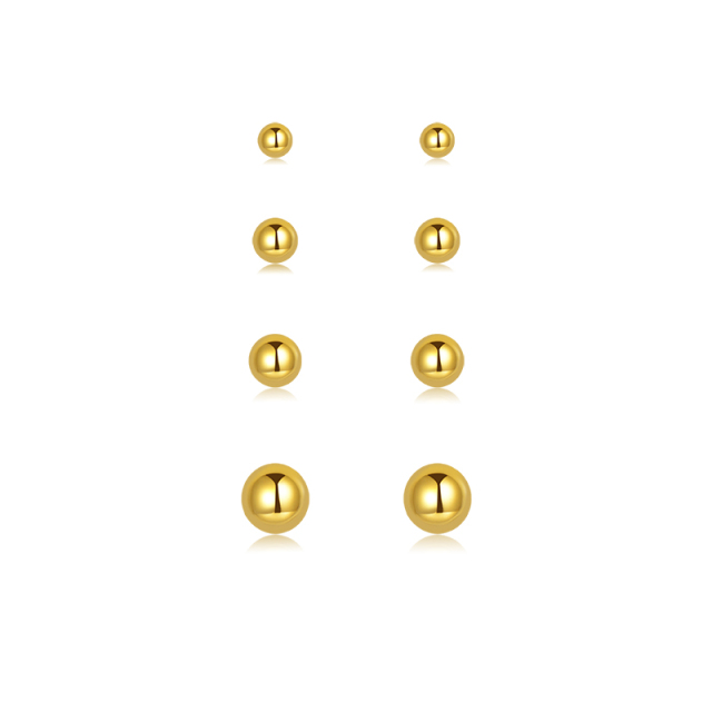 925 Sterling Silver Multi‑Size Smooth Ball Stack Earrings, 4‑pair