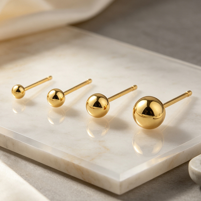 925 Sterling Silver Multi‑Size Smooth Ball Stack Earrings, 4‑pair