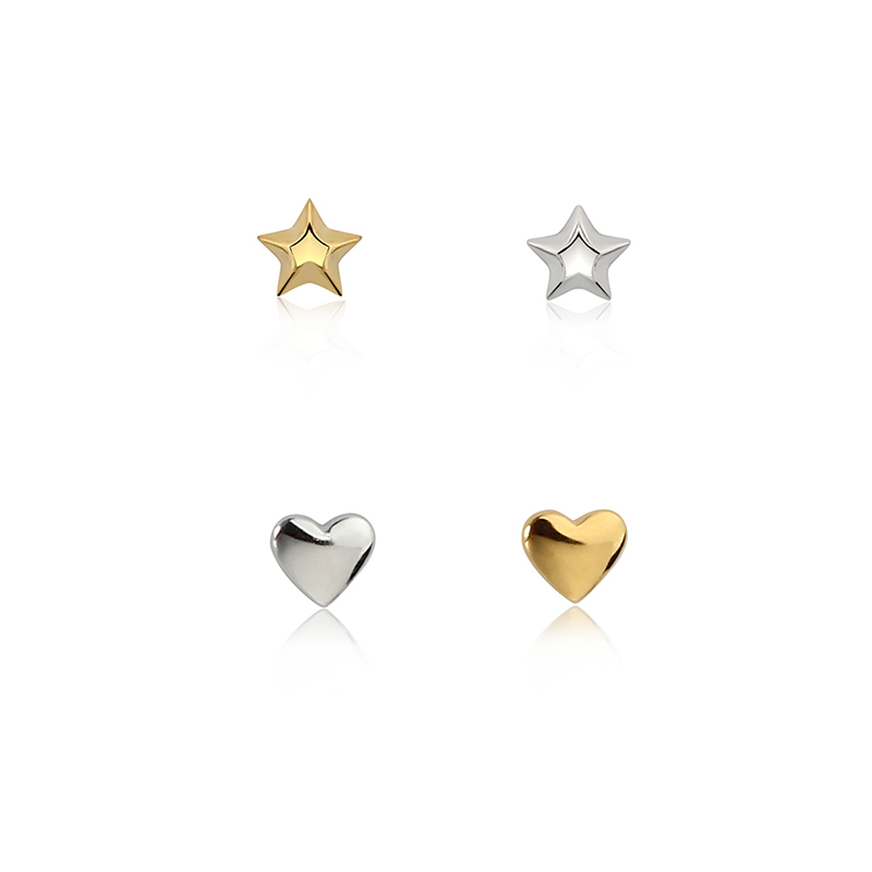 925 Sterling Silver Star and Heart Stack Earrings,2-pair