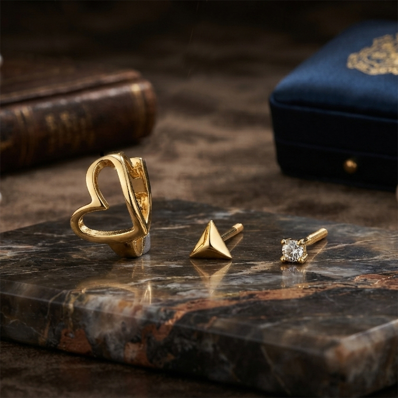 925 Sterling Silver Triangle Stud, Prong‑set CZ Stud and Hollow‑Heart Huggie Stack Earrings, 3‑pair