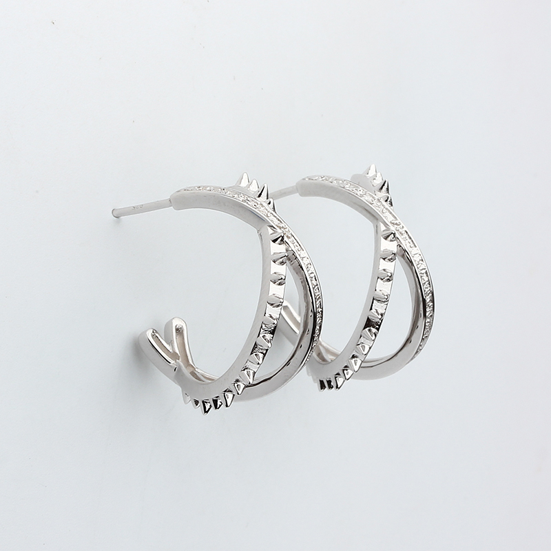 925 Sterling Silver X Shape Textured Stud Earrings