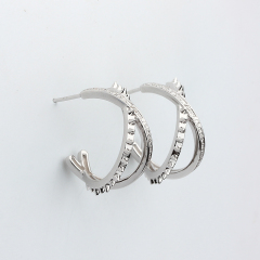 925 Sterling Silver X Shape Textured Stud Earrings