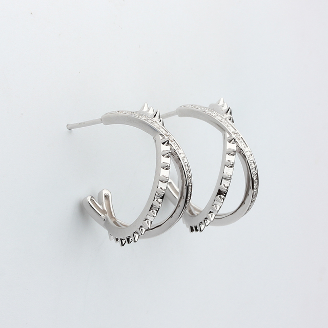 925 Sterling Silver X Shape Textured Stud Earrings
