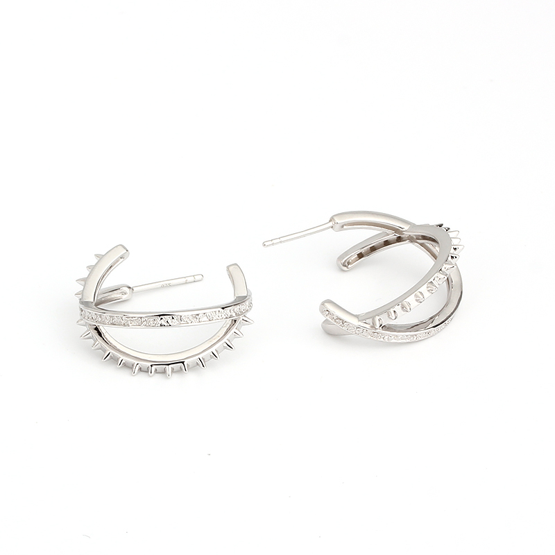 925 Sterling Silver X Shape Textured Stud Earrings