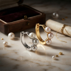 925 Sterling Silver CZ Stud, V‑Shape Stud and Pearl Huggie Stack Earrings, 3‑pair