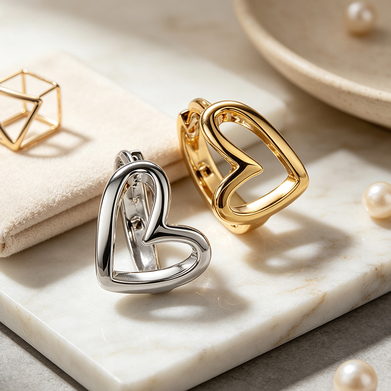 925 Sterling Silver Triangle Stud, Prong‑set CZ Stud and Hollow‑Heart Huggie Stack Earrings, 3‑pair