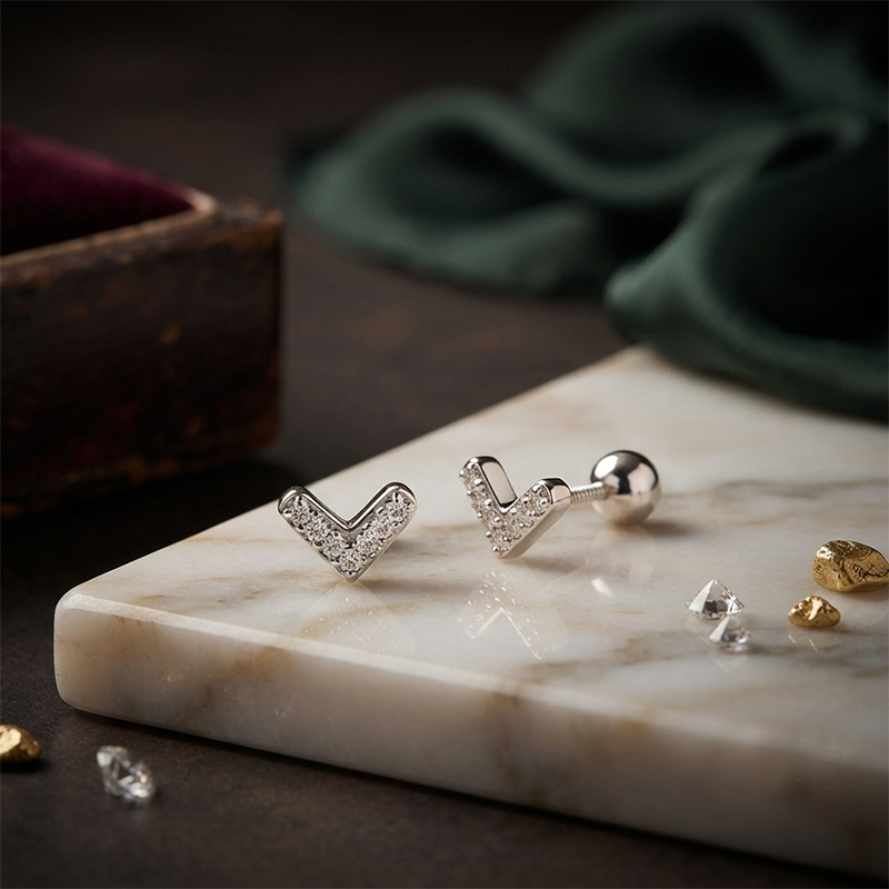 925 Sterling Silver CZ Stud, V‑Shape Stud and Pearl Huggie Stack Earrings, 3‑pair