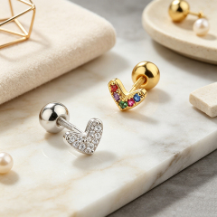 925 Sterling Silver Round CZ Stud, Rainbow V‑Shape Stud and Wavy Huggie Stack Earrings, 3‑pair