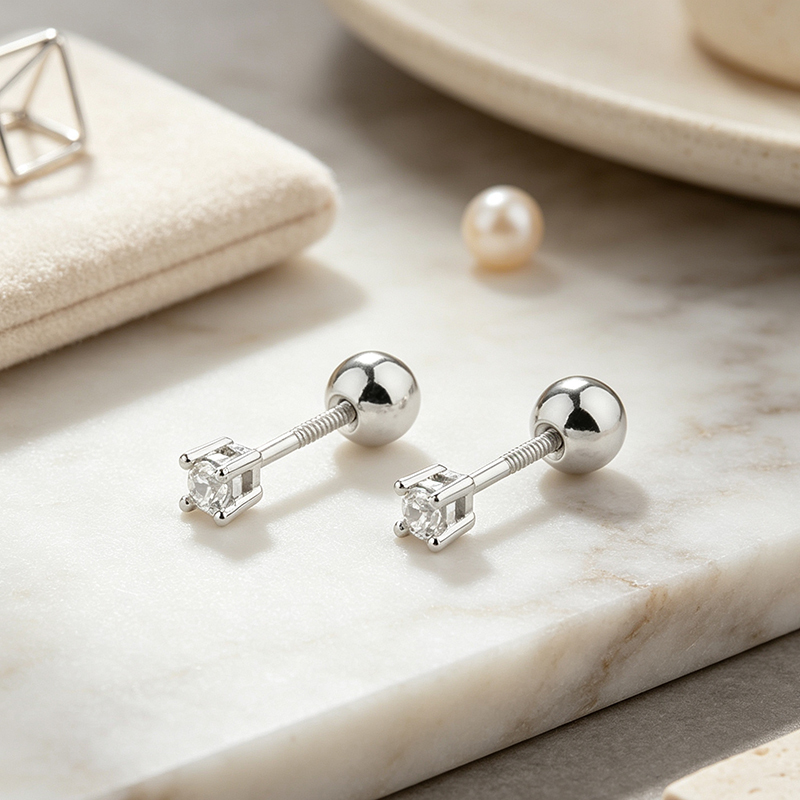 925 Sterling Silver Prong‑set CZ Stud and Flower‑Shaped CZ Stack Earrings, 2‑pair