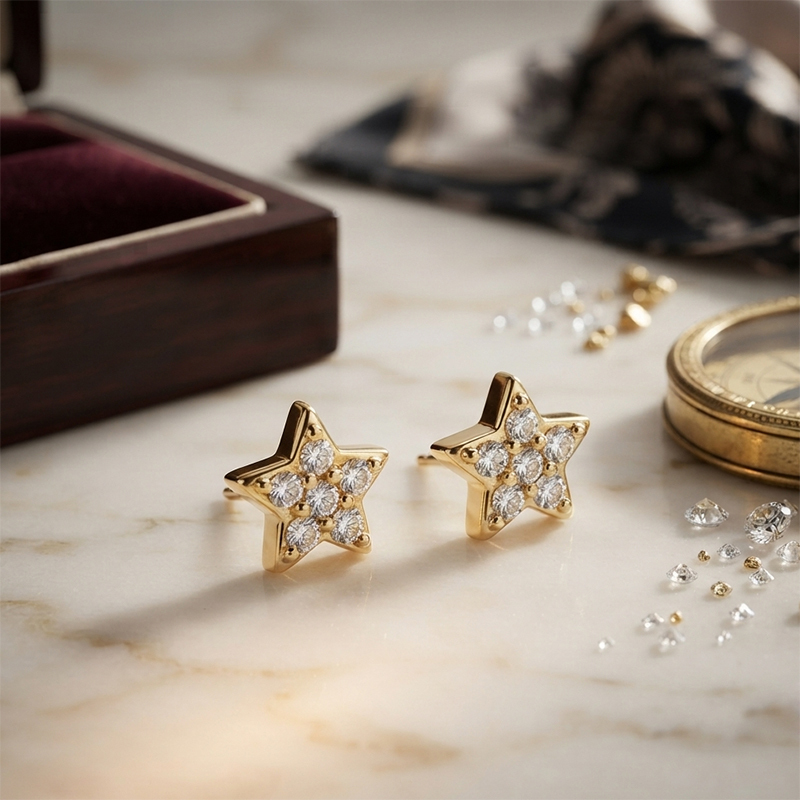 925 Sterling Silver Star Stud, Chain Drop Stud and North‑Star Huggie Stack Earrings, 3‑pair