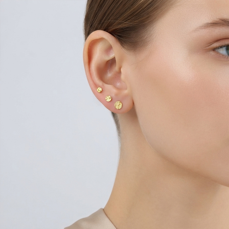 925 Sterling Silver Textured Round Ball Stack Earrings, 3‑pair