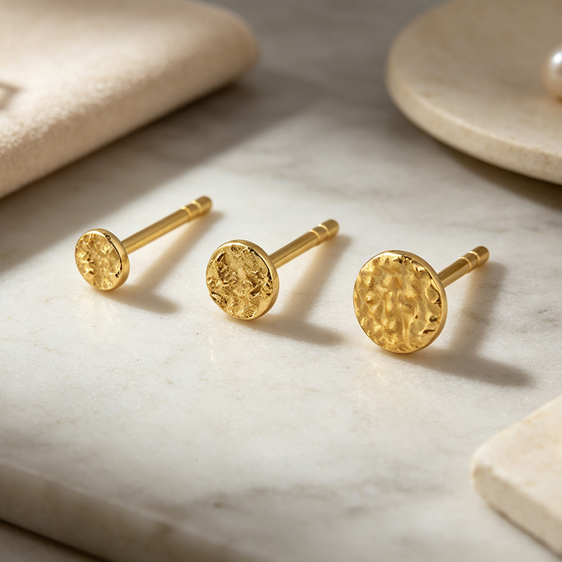 925 Sterling Silver Textured Round Ball Stack Earrings, 3‑pair