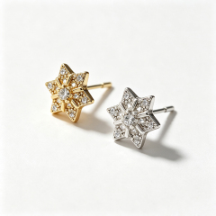 925 Sterling Silver Hexagram Cubic Zirconia Stud Earrings