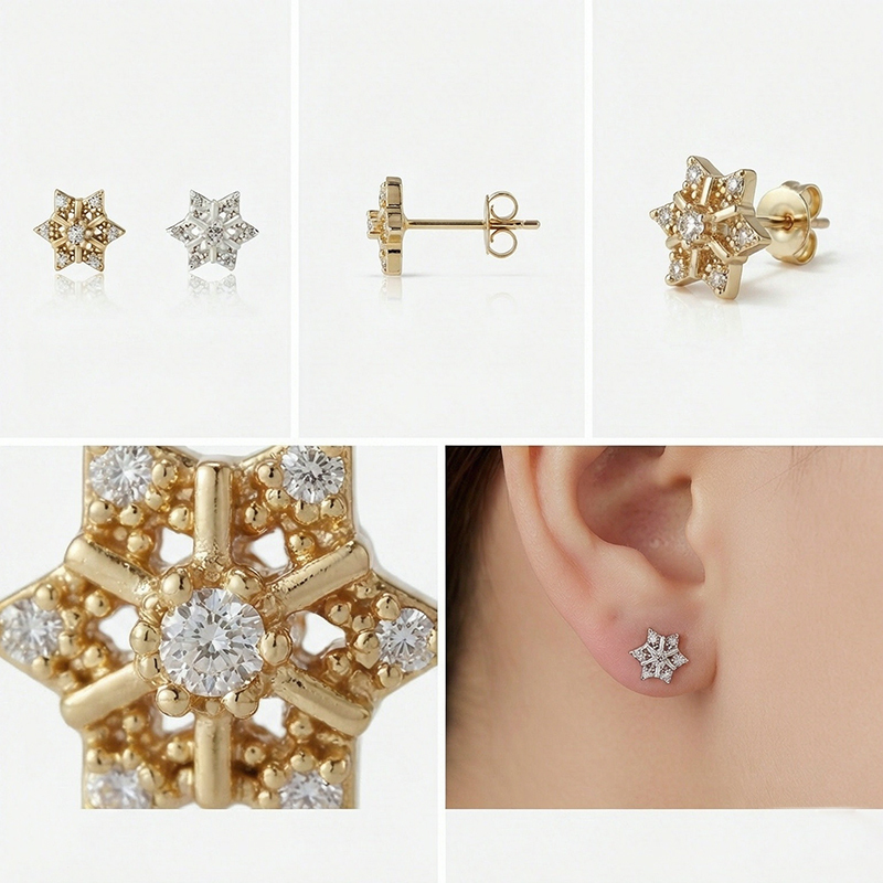 925 Sterling Silver Hexagram Cubic Zirconia Stud Earrings