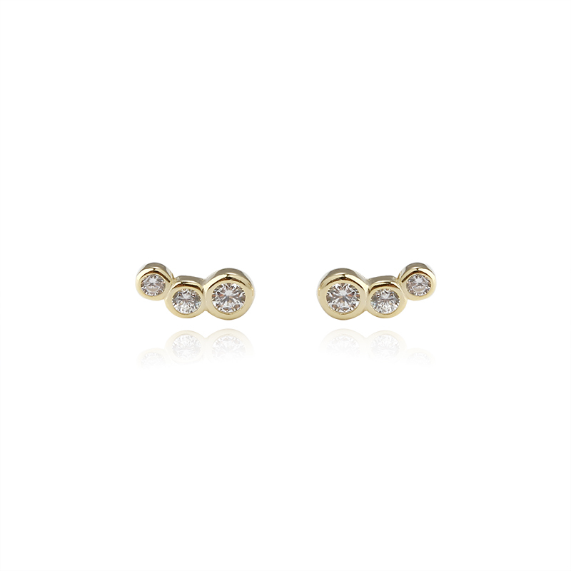 925 Sterling Silver Three‑Stone Bezel CZ Stud Earrings