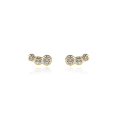 925 Sterling Silver Three‑Stone Bezel CZ Stud Earrings