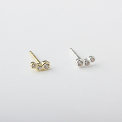 925 Sterling Silver Three‑Stone Bezel CZ Stud Earrings