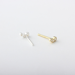 925 Sterling Silver Three‑Stone Bezel CZ Stud Earrings