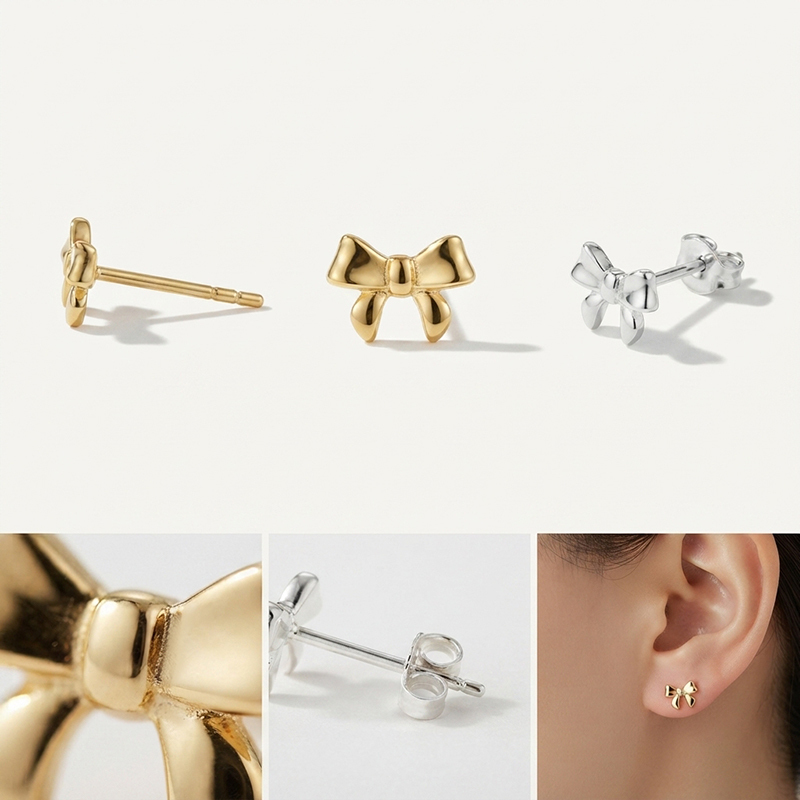 925 Sterling Silver Bow Stud Earrings