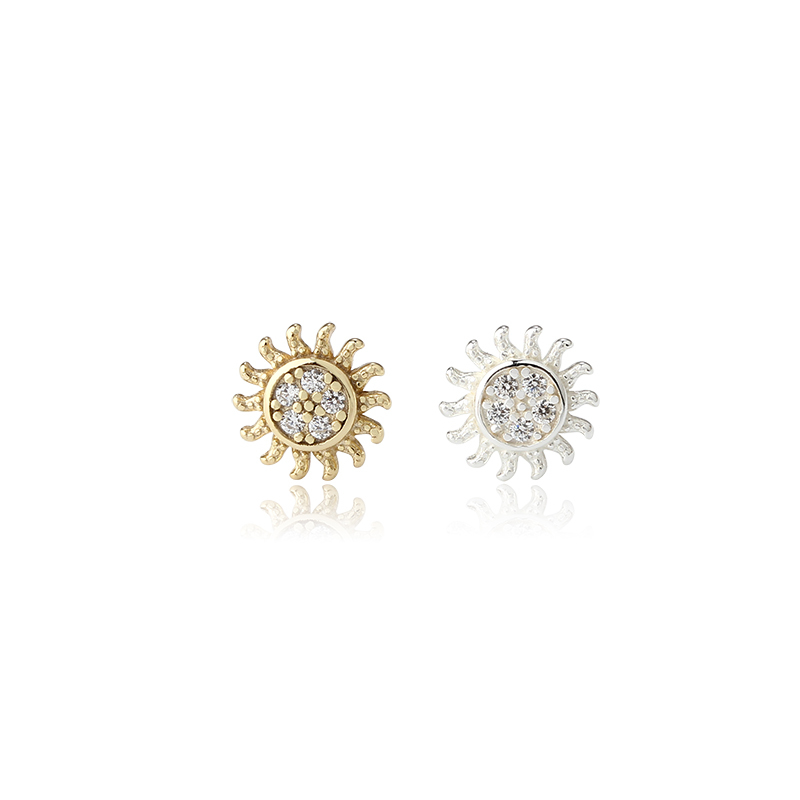 925 Sterling Silver Sun Shape CZ Stud Earrings