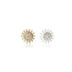 925 Sterling Silver Sun Shape CZ Stud Earrings