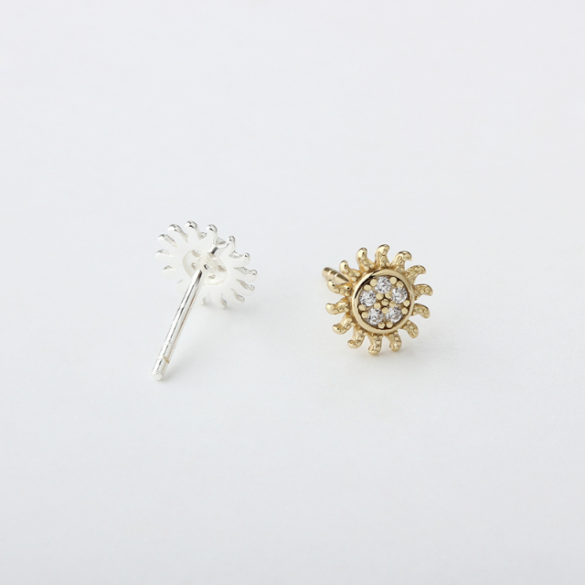 925 Sterling Silver Sun Shape CZ Stud Earrings