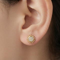 925 Sterling Silver Sun Shape CZ Stud Earrings