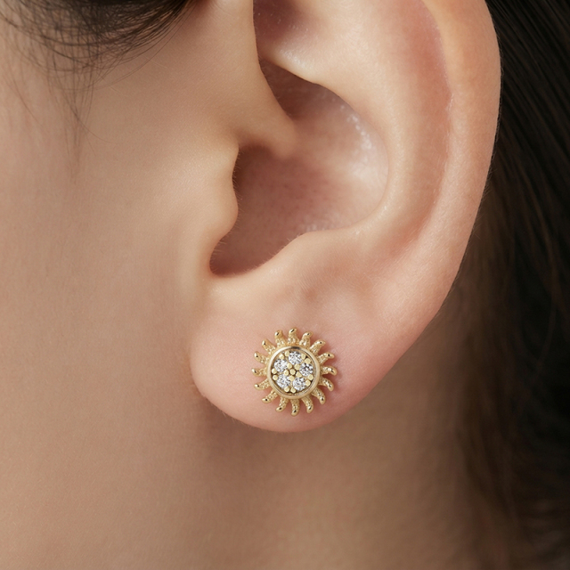 925 Sterling Silver Sun Shape CZ Stud Earrings