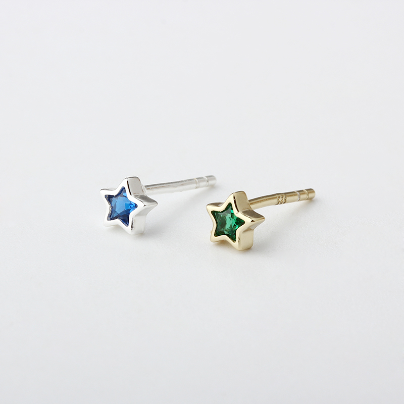 925 Sterling Silver Star Bezel CZ Stud Earrings