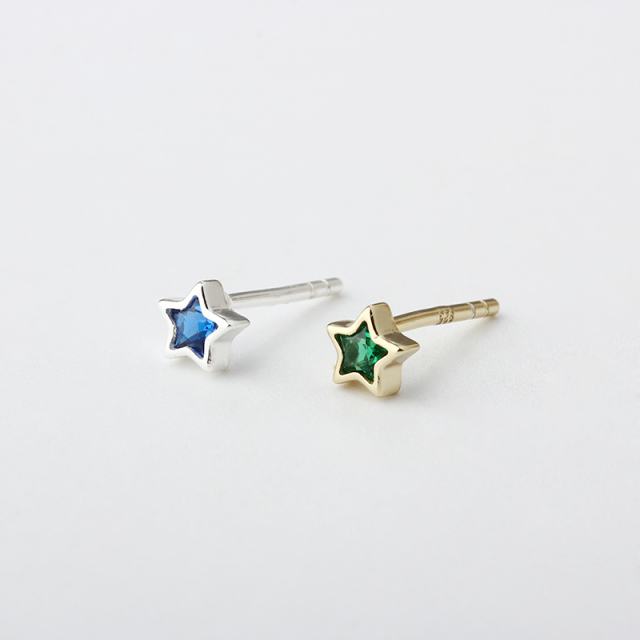 925 Sterling Silver Star Bezel CZ Stud Earrings