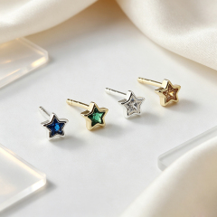 925 Sterling Silver Star Bezel CZ Stud Earrings