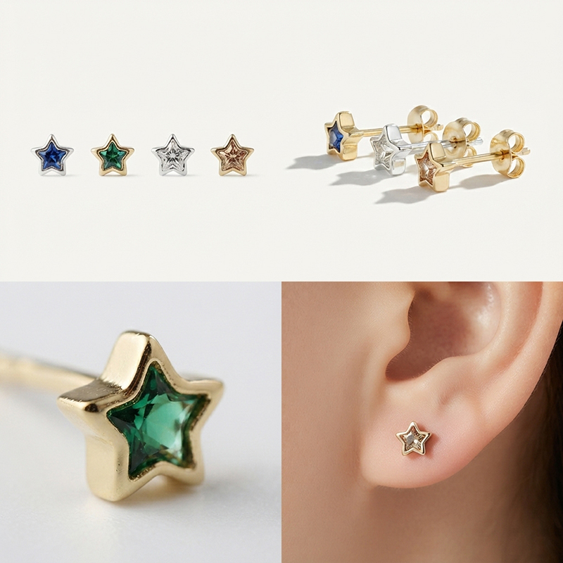 925 Sterling Silver Star Bezel CZ Stud Earrings