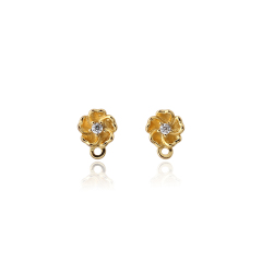 925 Sterling Silver Flower CZ Stud Earrings Findings