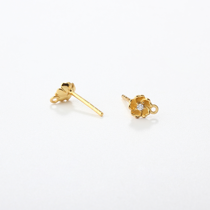 925 Sterling Silver Flower CZ Stud Earrings Findings