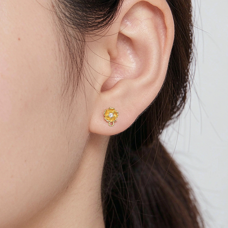 925 Sterling Silver Flower CZ Stud Earrings Findings