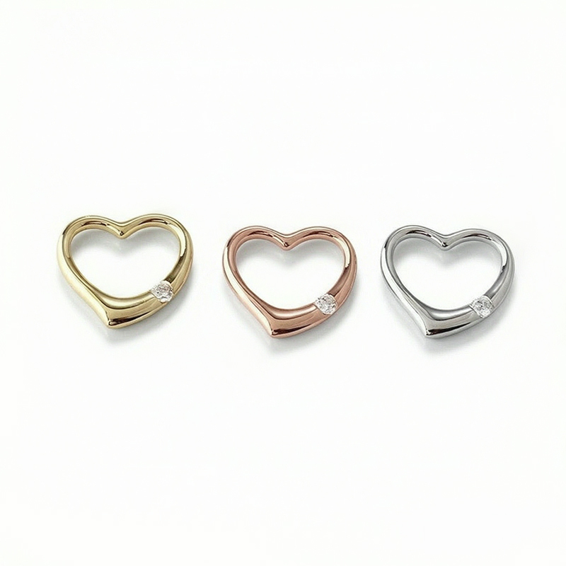 925 Sterling Silver Hollow Heart CZ Charm Pendant