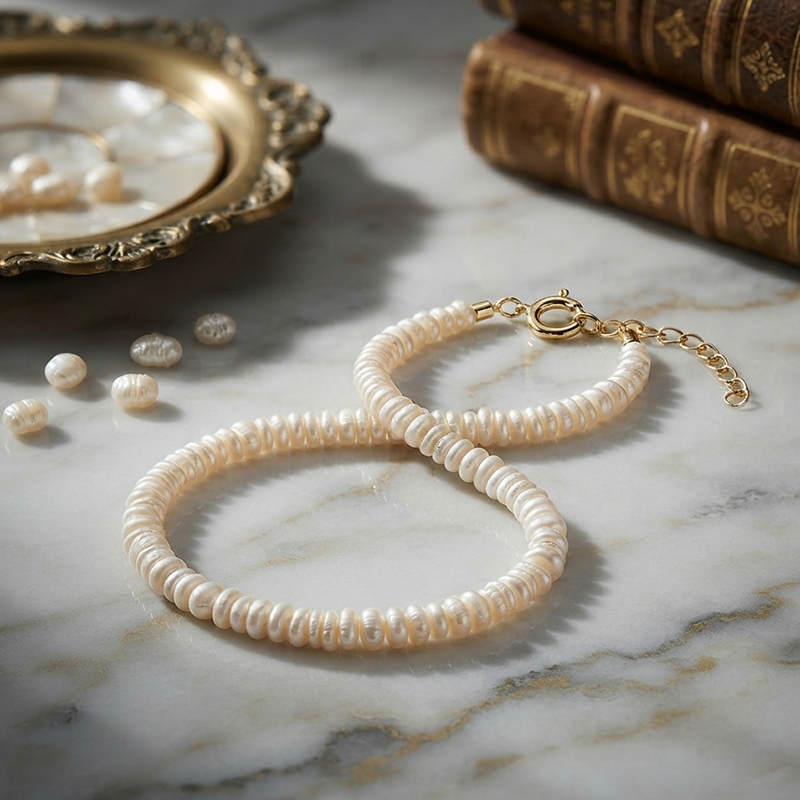 14K Gold Filled Tiny Baroque Pearl Beaded Bracelet