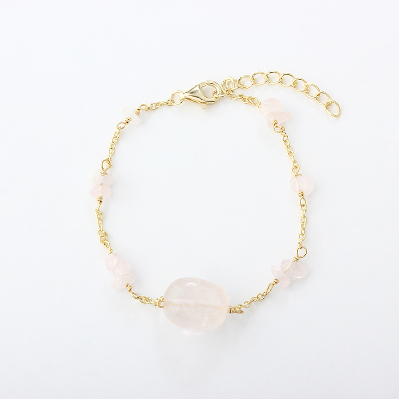 14K Gold Filled Natural Rose Quartz Chain Bracelet