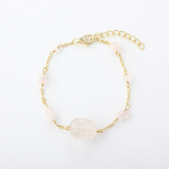 14K Gold Filled Natural Rose Quartz Chain Bracelet
